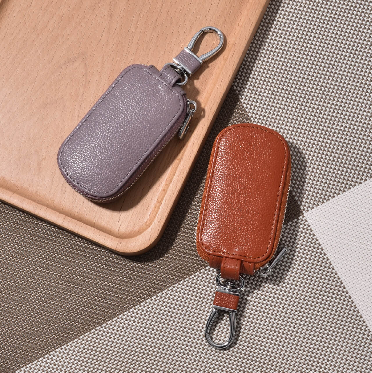 【全車種対応】レザーカラビナジッパースマートキーケース