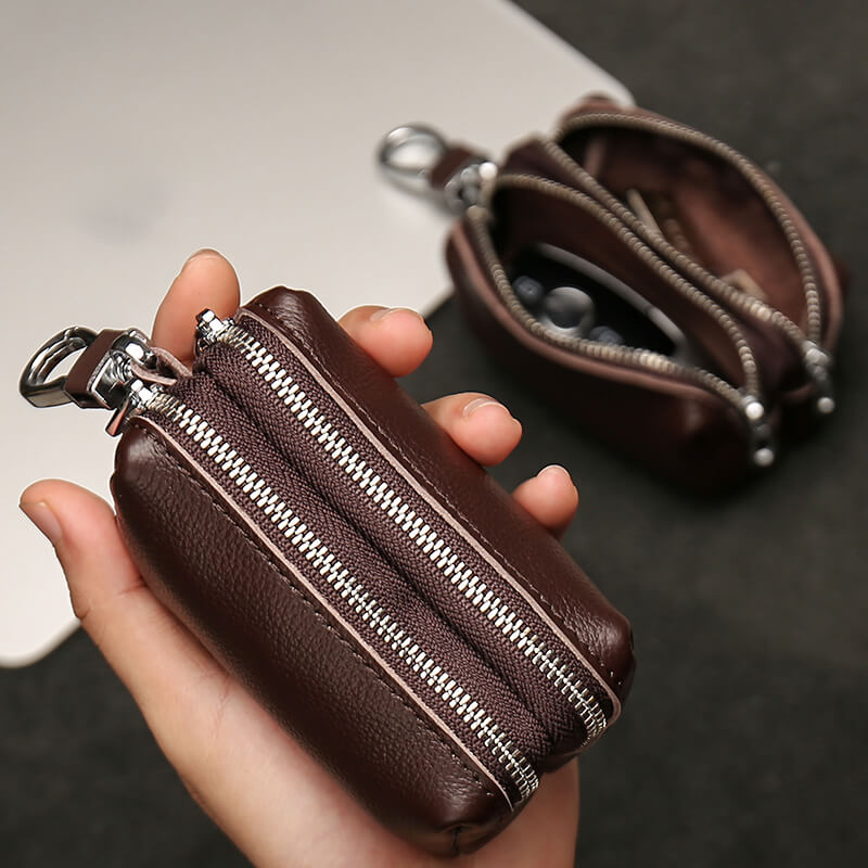 【全車種】2個収納ダブルジッパーレザースマートキーケース