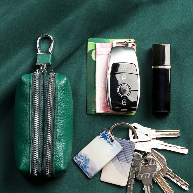 【全車種】2個収納ダブルジッパーレザースマートキーケース