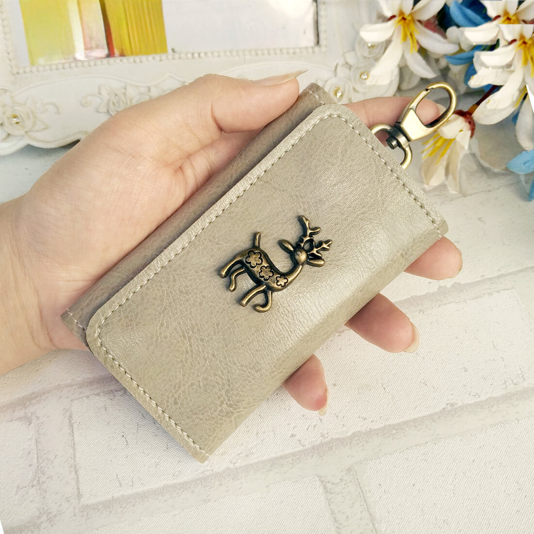 【全車種】免許証が入る★レザー三つ折りタイプスマートキーケース