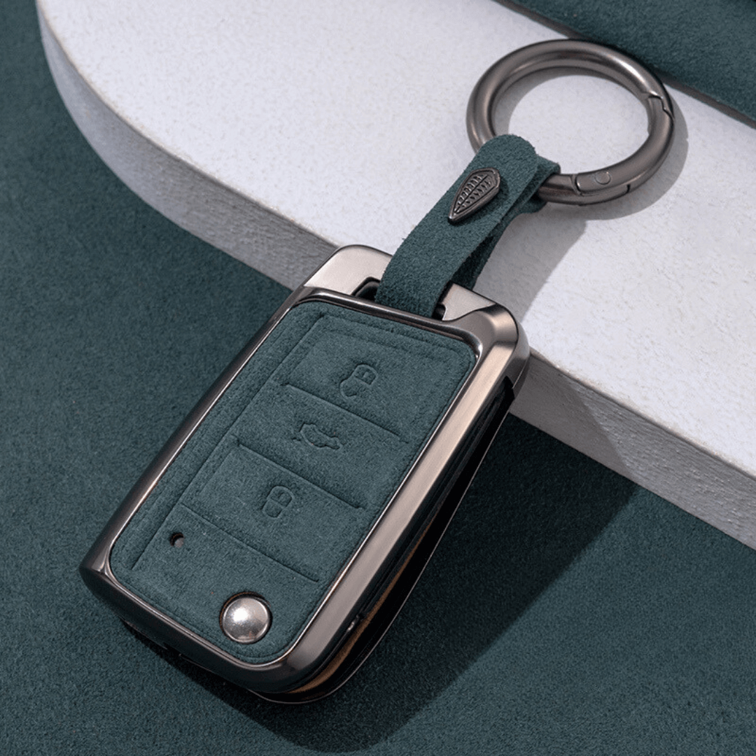 NEW【フォルクスワーゲン】キーリング付きメタルバンパースウェードスマートキーケース Volkswagen〔Aタイプ〕