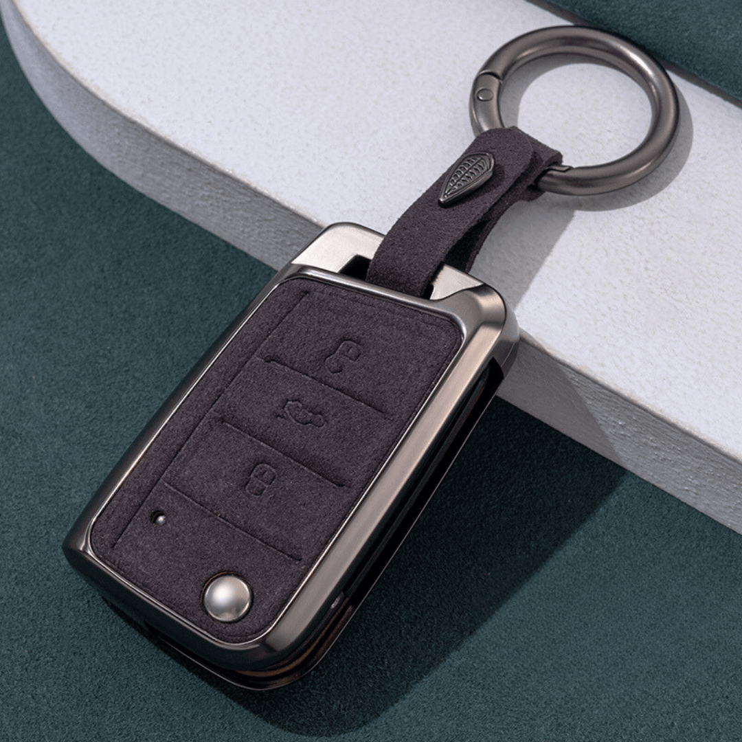 NEW【フォルクスワーゲン】キーリング付きメタルバンパースウェードスマートキーケース Volkswagen〔Aタイプ〕