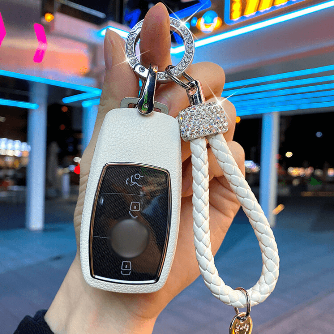 【ベンツ】レザースマートキーケースビジューリング 網ストラップ付き〔Bタイプ〕