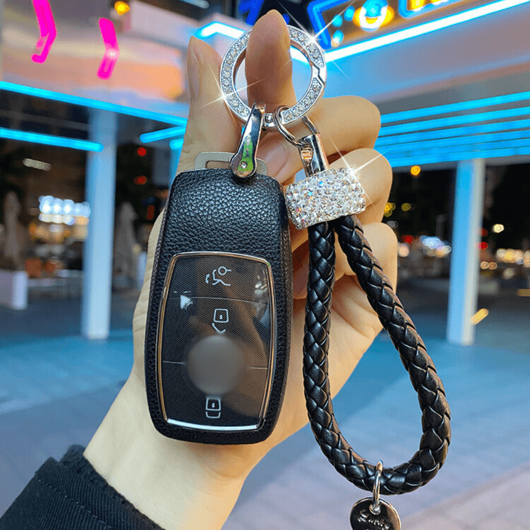 【ベンツ】レザースマートキーケースビジューリング 網ストラップ付き〔Bタイプ〕