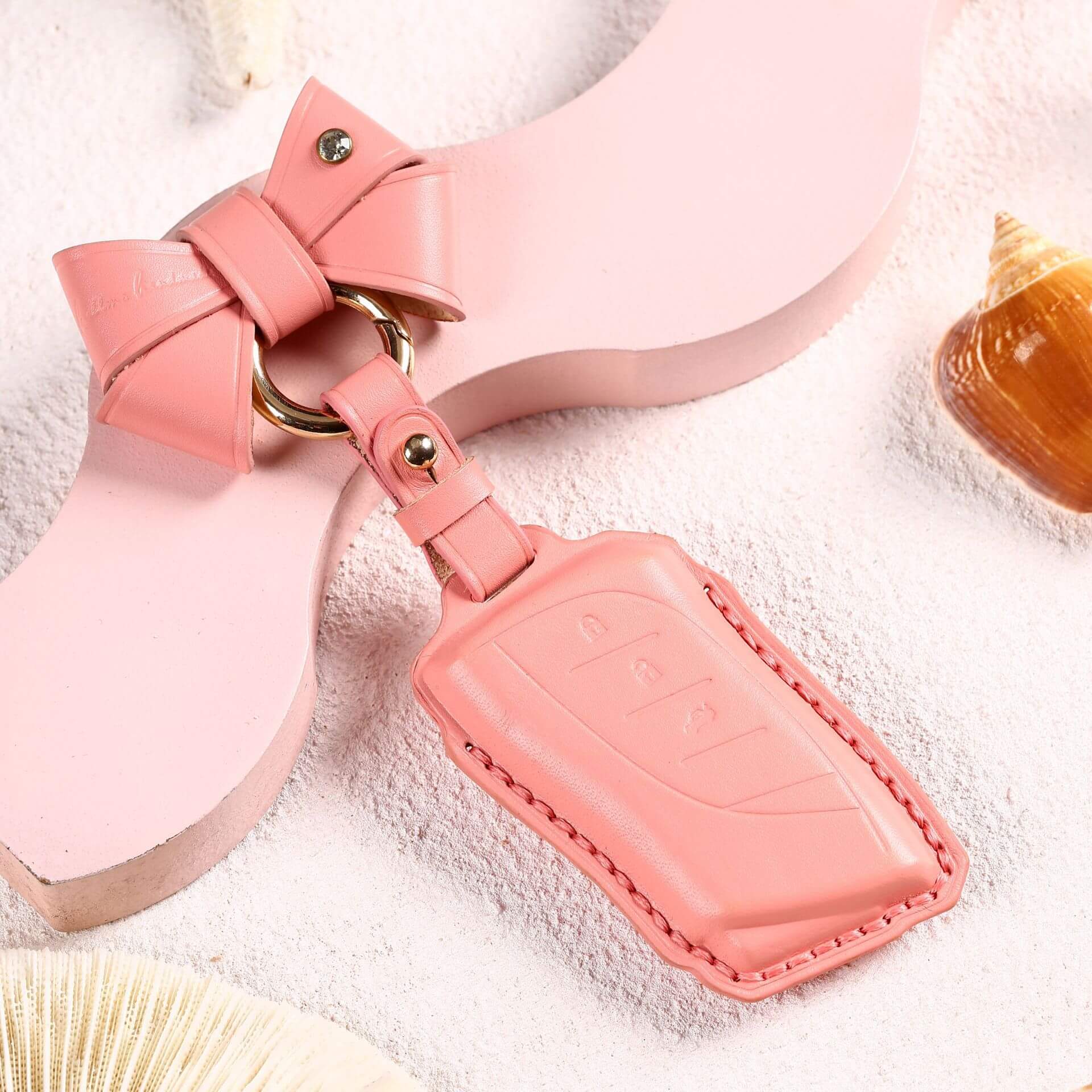 【レクサス】パステルカラーリボンリングレザーキーケース 〔Aタイプ〕