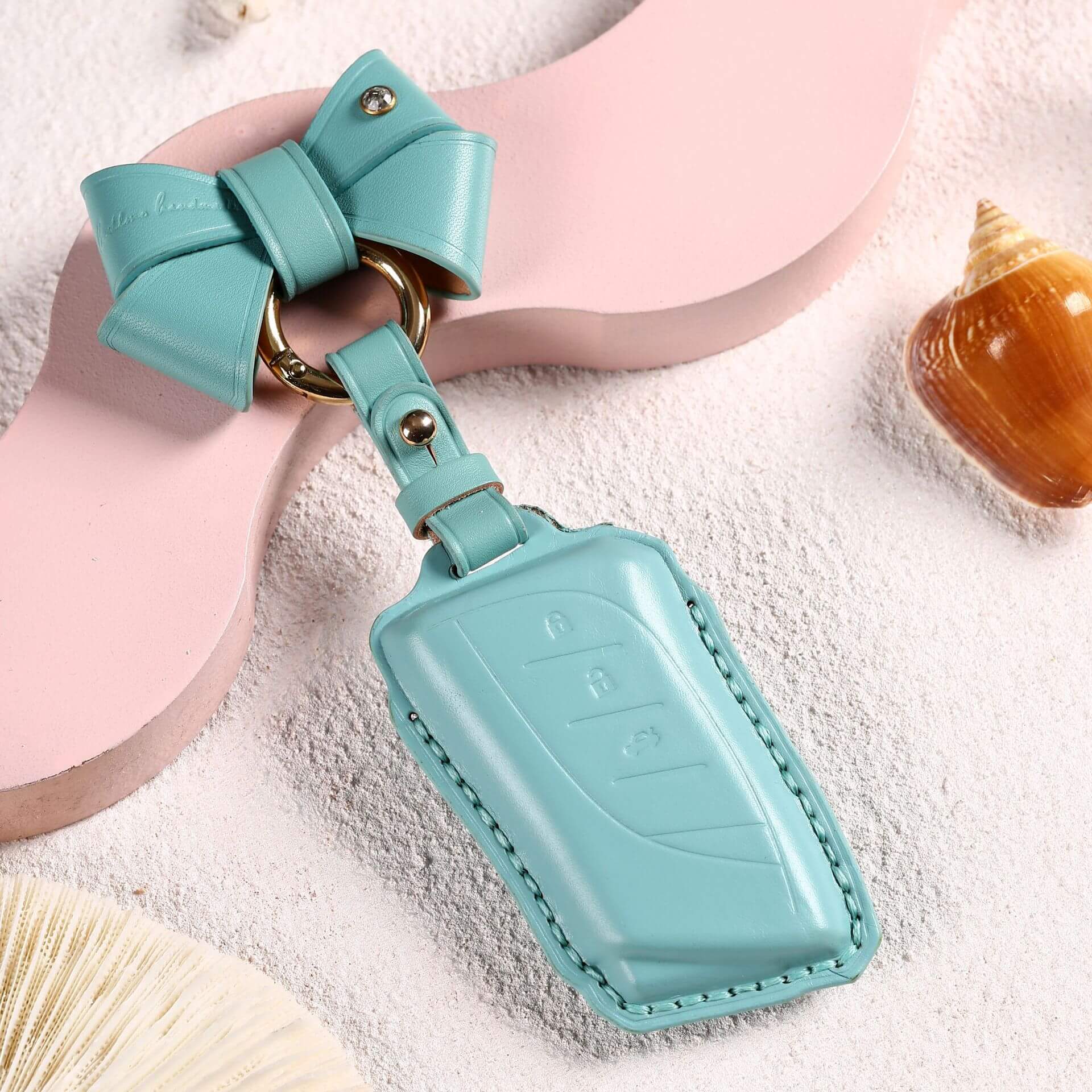 【レクサス】パステルカラーリボンリングレザーキーケース 〔Aタイプ〕