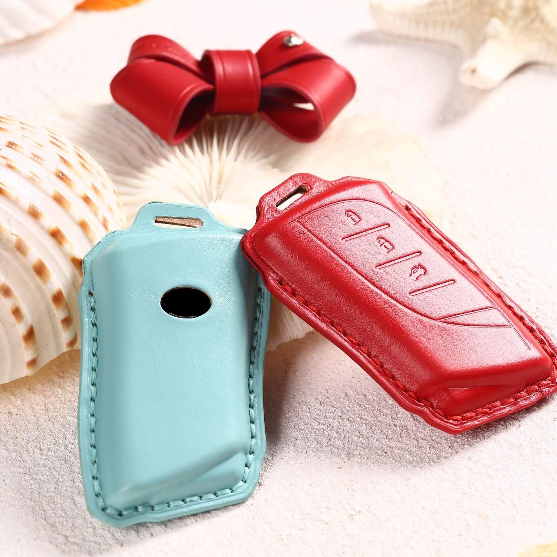 【レクサス】パステルカラーリボンリングレザーキーケース 〔Aタイプ〕