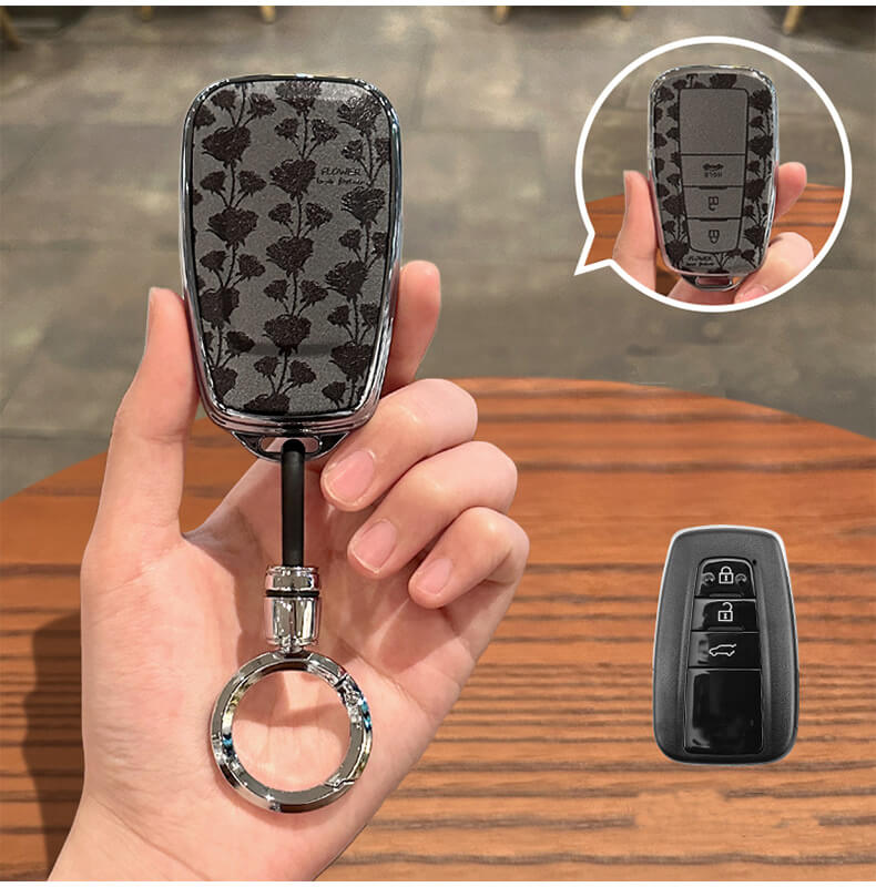 【トヨタ】キーリング付きブラックフラワーキーケース〔Fタイプ〕