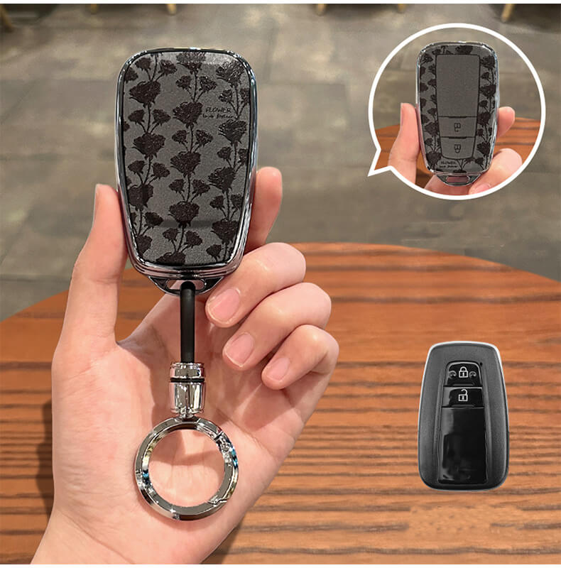 【トヨタ】キーリング付きブラックフラワーキーケース〔Fタイプ〕