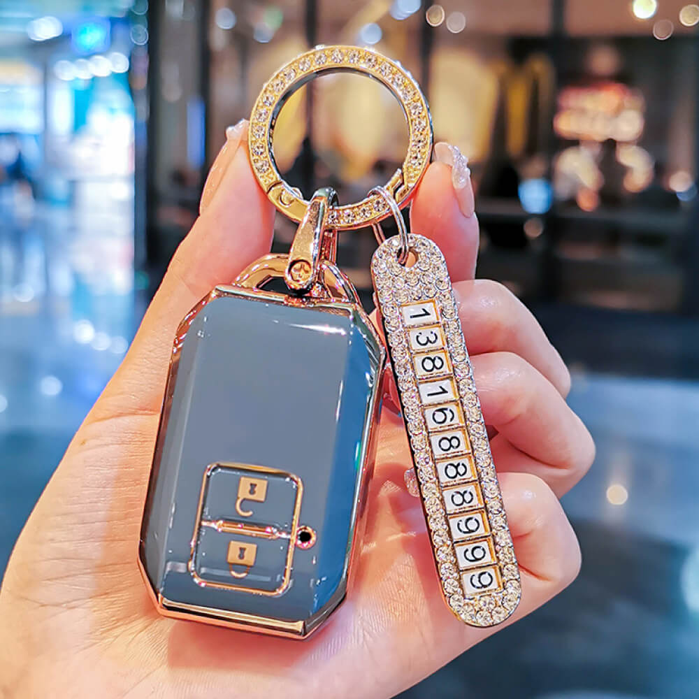 【スズキ】数字が変えられるプレート付！エレガントスマートキーケース（ナンバープレート＆キーリング）〔Bタイプ〕