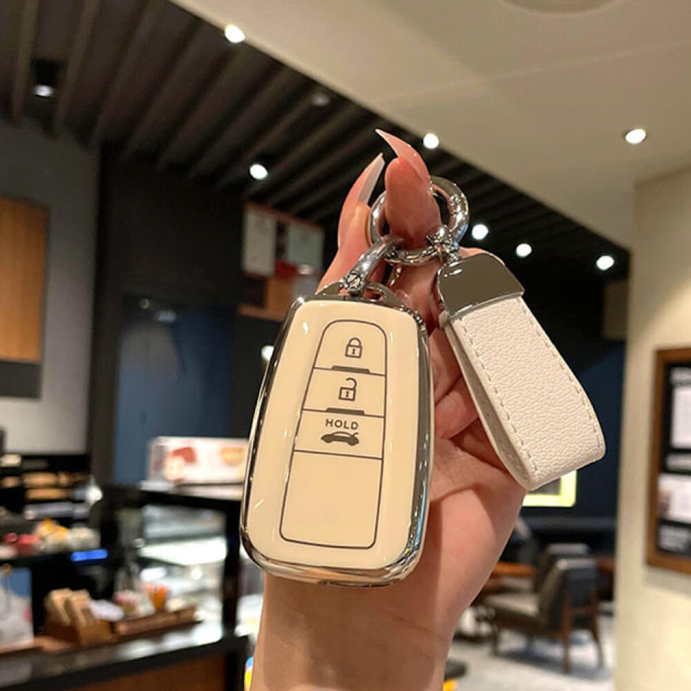 【トヨタ】ストラップ付きTPUホワイトキーケース〔Fタイプ〕