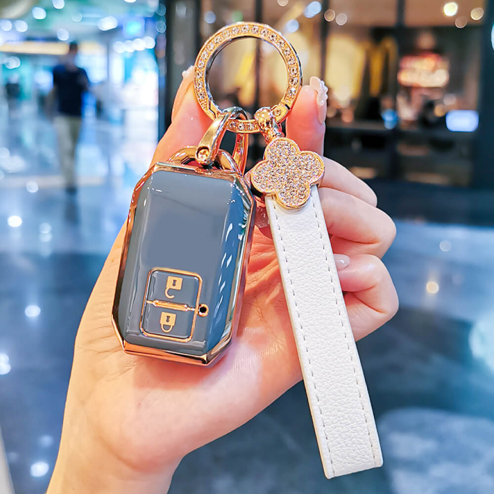 【スズキ】ハスラー スイフト適合 人気のエレガントキーケース ストラップ付スマートキーケース（クローバービジュー）〔Bタイプ〕