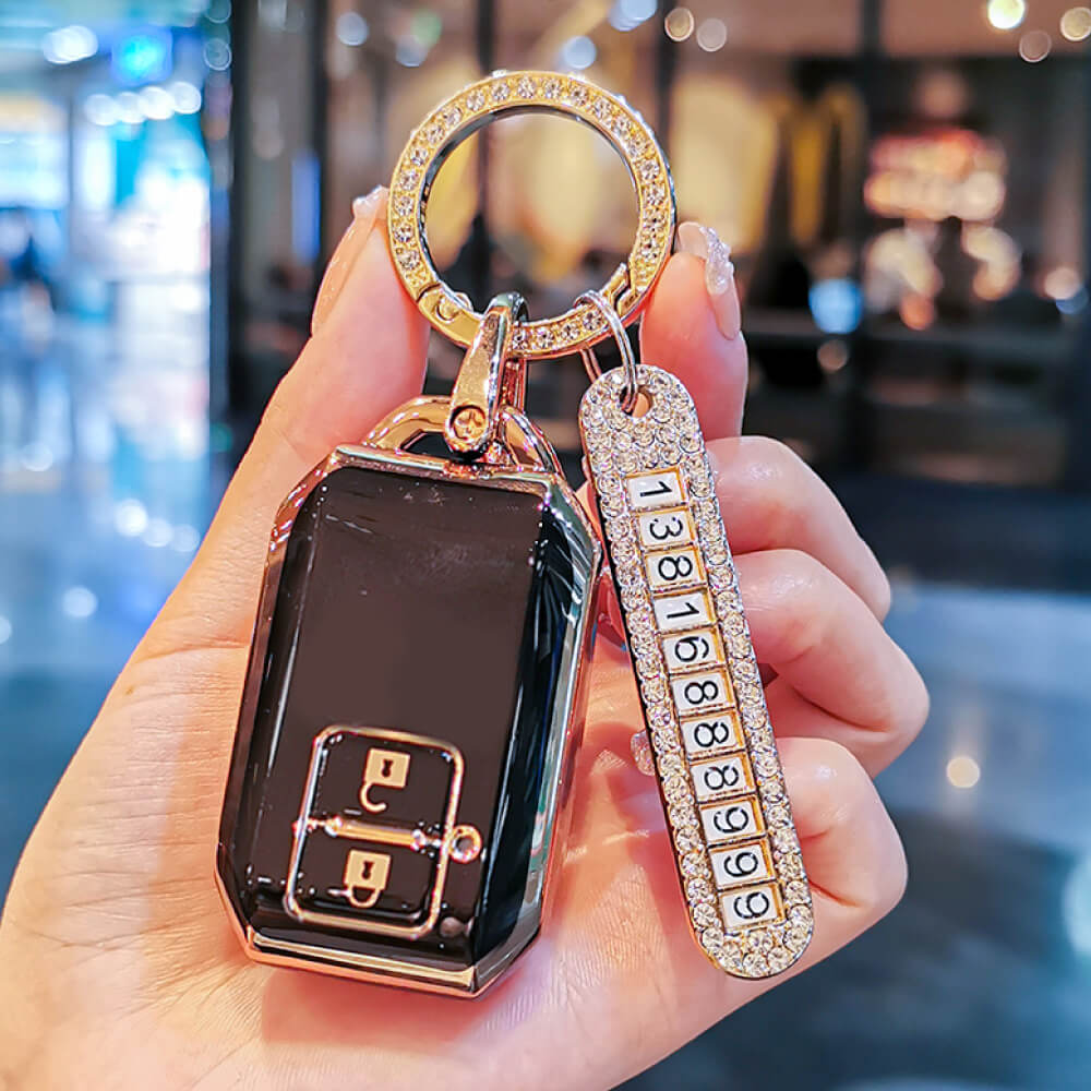 【スズキ】数字が変えられるプレート付！エレガントスマートキーケース（ナンバープレート＆キーリング）〔Bタイプ〕