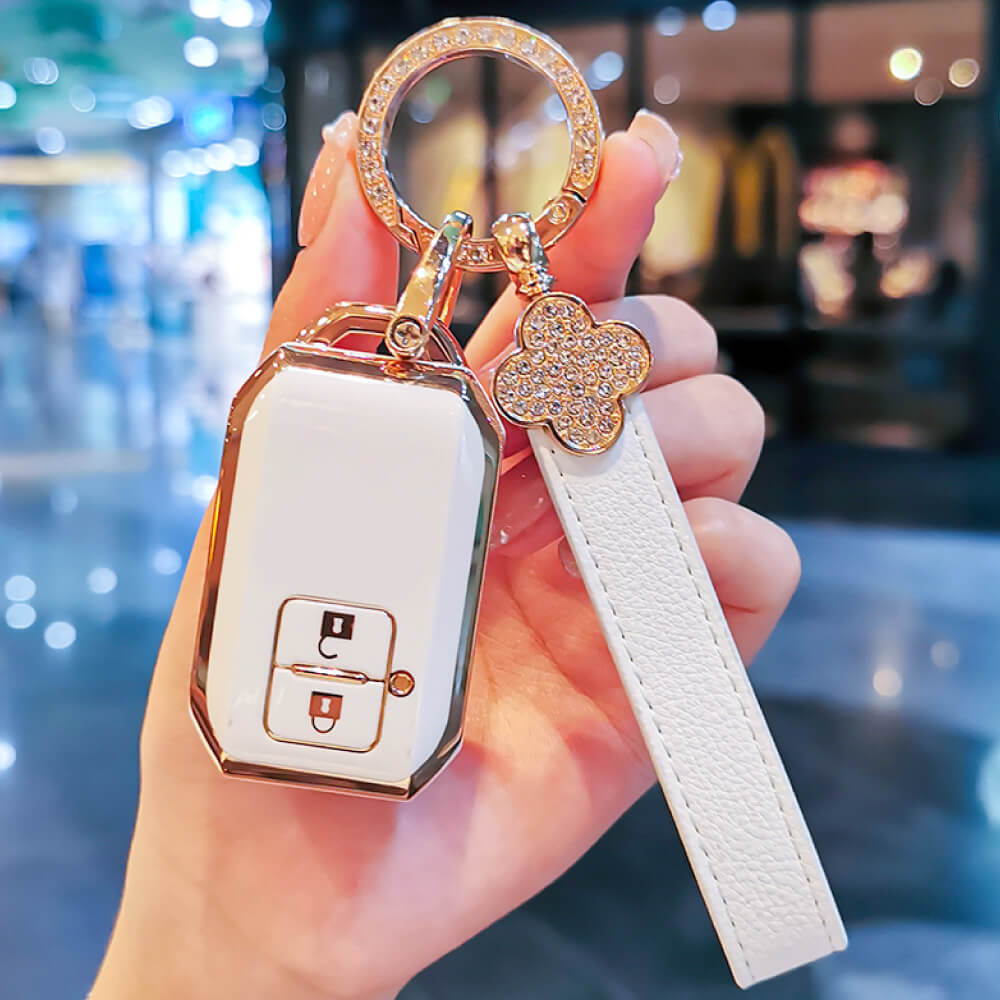 【スズキ】ハスラー スイフト適合 人気のエレガントキーケース ストラップ付スマートキーケース（クローバービジュー）〔Bタイプ〕