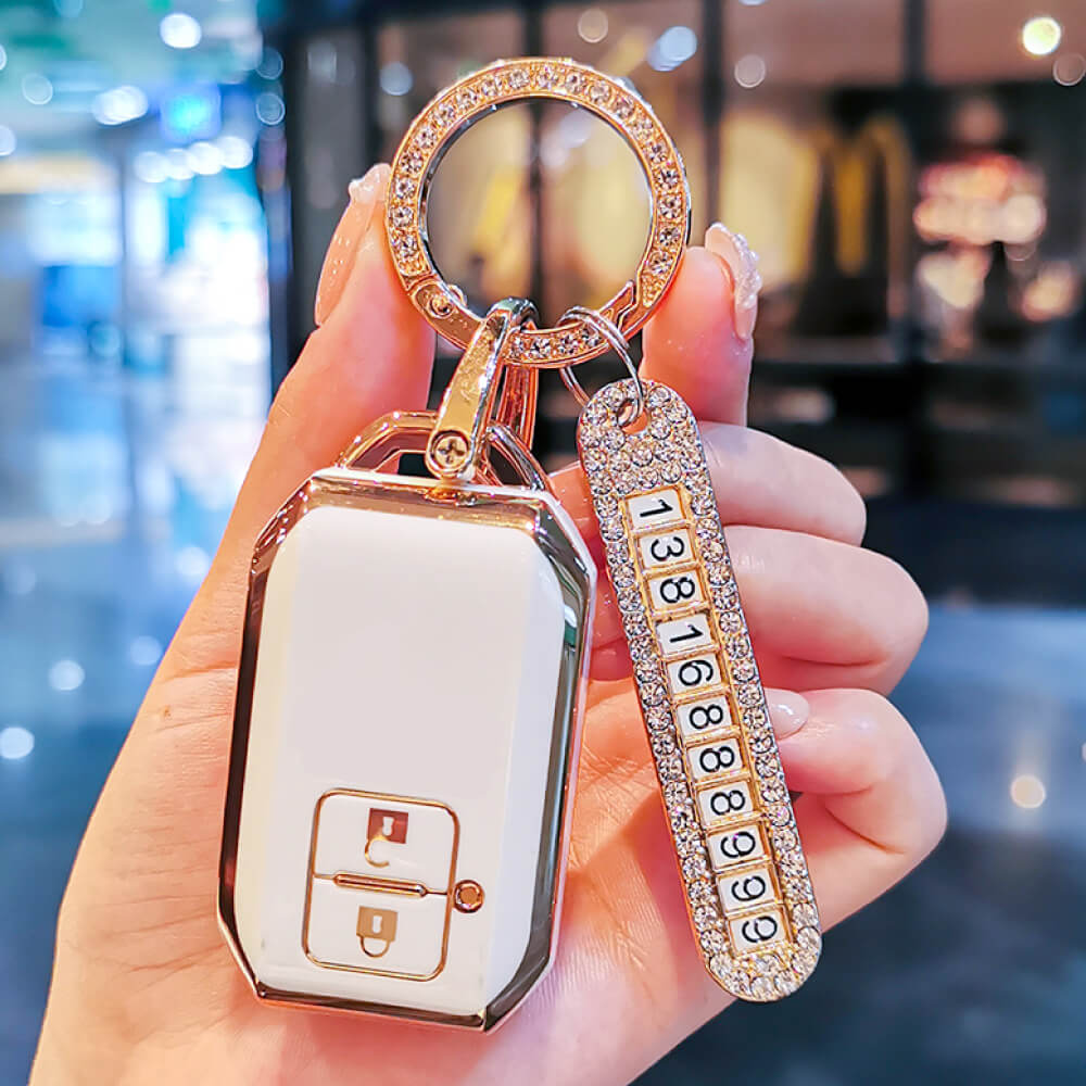 【スズキ】数字が変えられるプレート付！エレガントスマートキーケース（ナンバープレート＆キーリング）〔Bタイプ〕