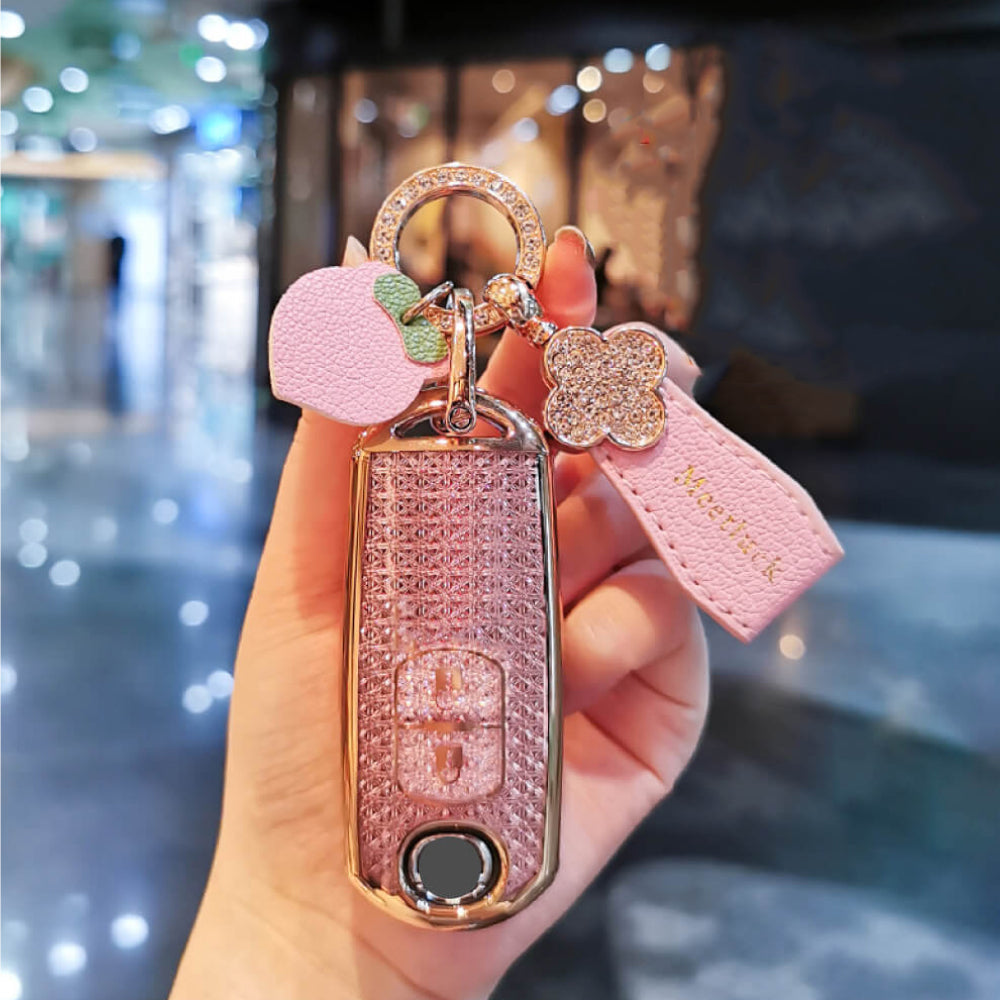 【マツダ】ビジューキーリング＆ピーチチャーム付 スマートキーケース〔Aタイプ〕