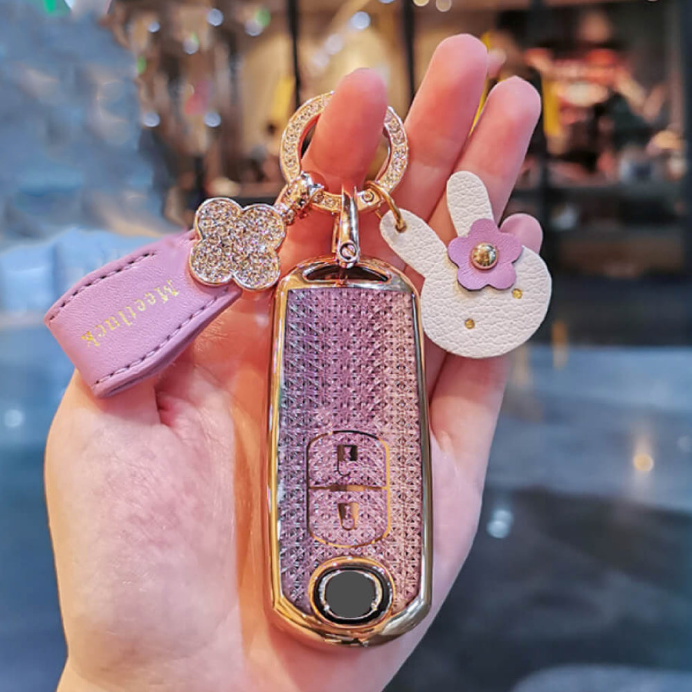 【マツダ】ビジューキーリング＆ラビットチャーム付 スマートキーケース〔Aタイプ〕