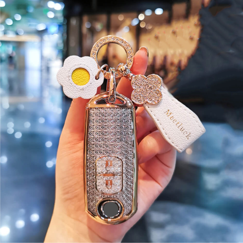 【マツダ】ビジューキーリング＆フラワーチャーム付 スマートキーケース〔Aタイプ〕