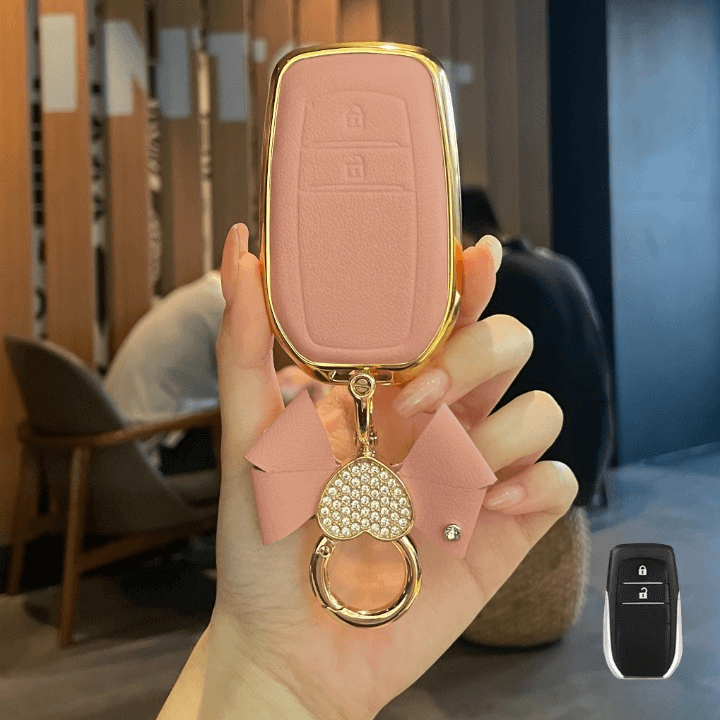 【トヨタ】リボン&ハートチャームゴールドフレームレザーキーケース〔Eタイプ〕