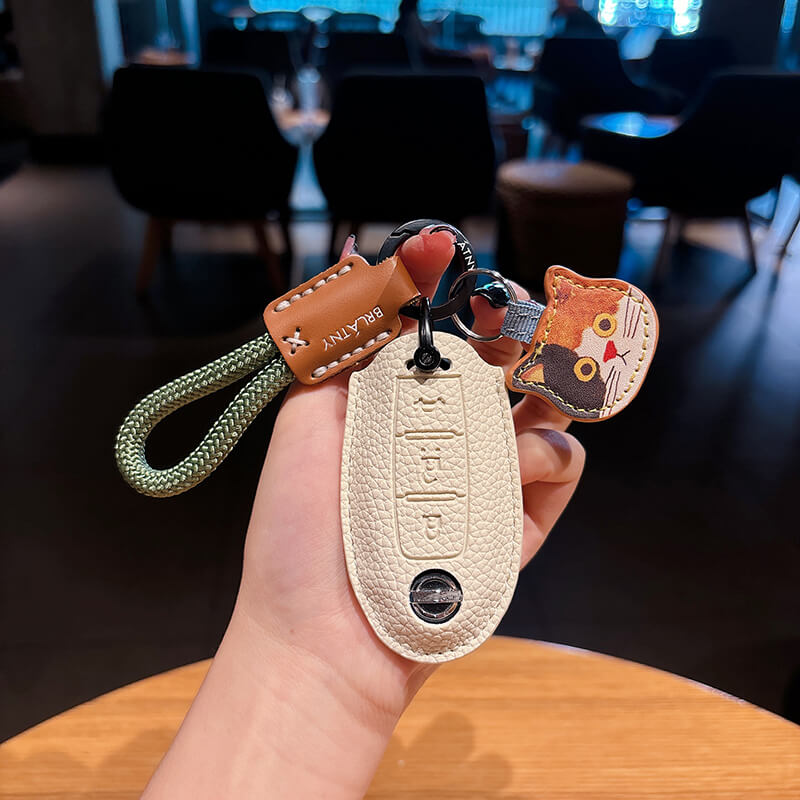 NEW【日産】うちの子チャーム［三毛猫］レザースマートキーケース〔Aタイプ〕