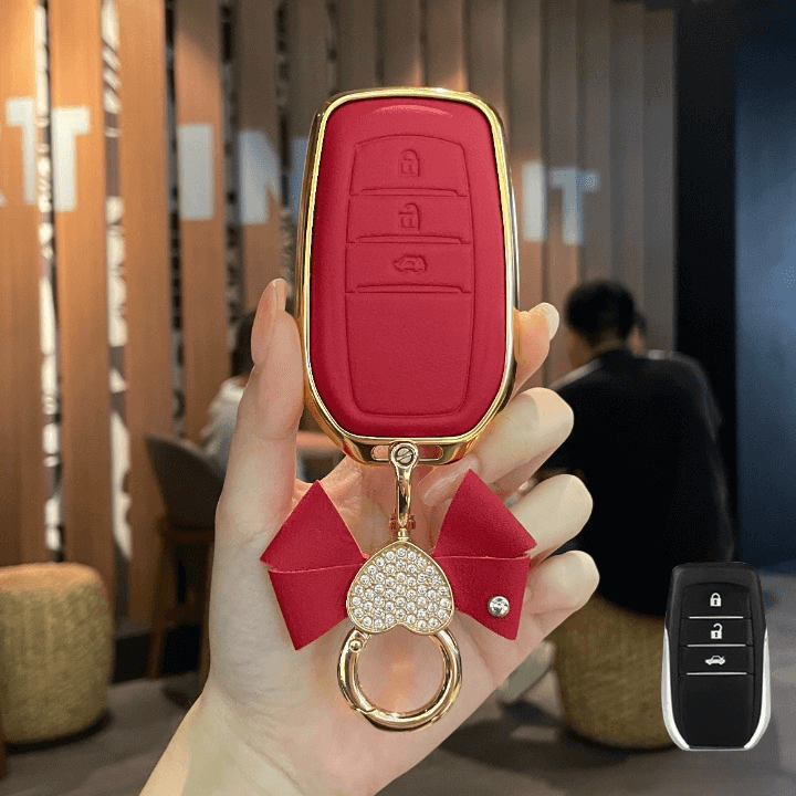 【トヨタ】リボン&ハートチャームゴールドフレームレザーキーケース〔Eタイプ〕