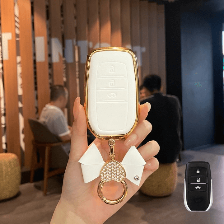 【トヨタ】リボン&ハートチャームゴールドフレームレザーキーケース〔Eタイプ〕